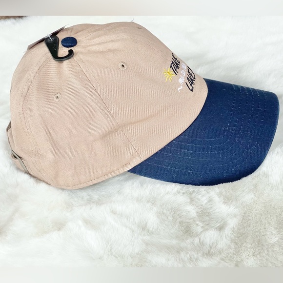 New with tags “TAKE ME TO THE LAKE!” HAT Tan with Navy bill. Sun and hat on logo - Picture 3 of 5